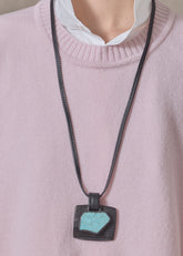 doubled square kamagong and stone leather pendant