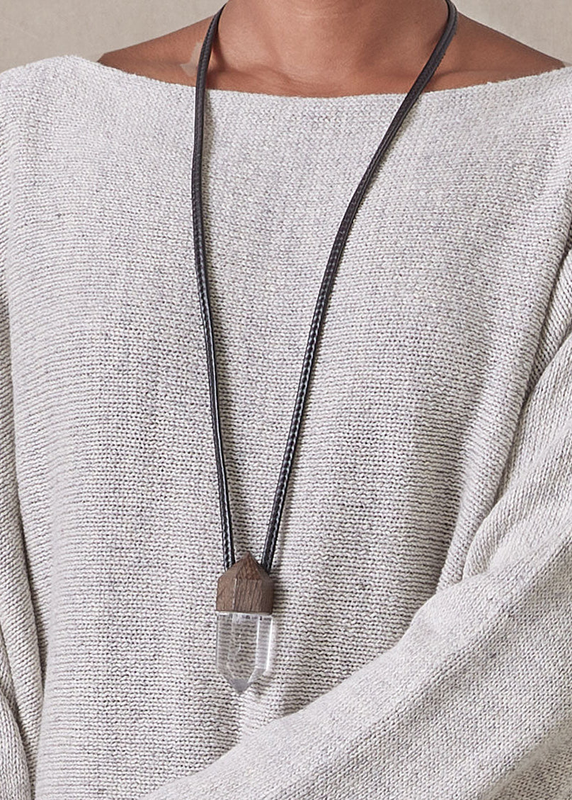 mountain crystal and ancient bog oak pendant