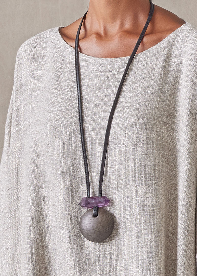 amethyst and ancient bog oak pendant (amethyst)