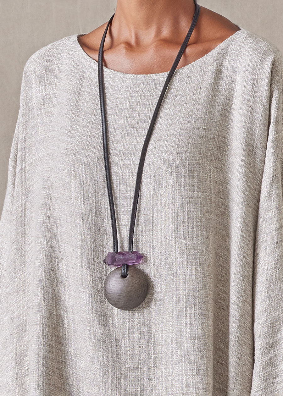 amethyst and bog oak pendant