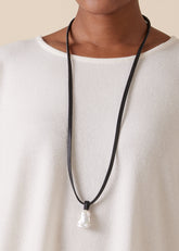 single baroque freshwater farm pearl strung - leather