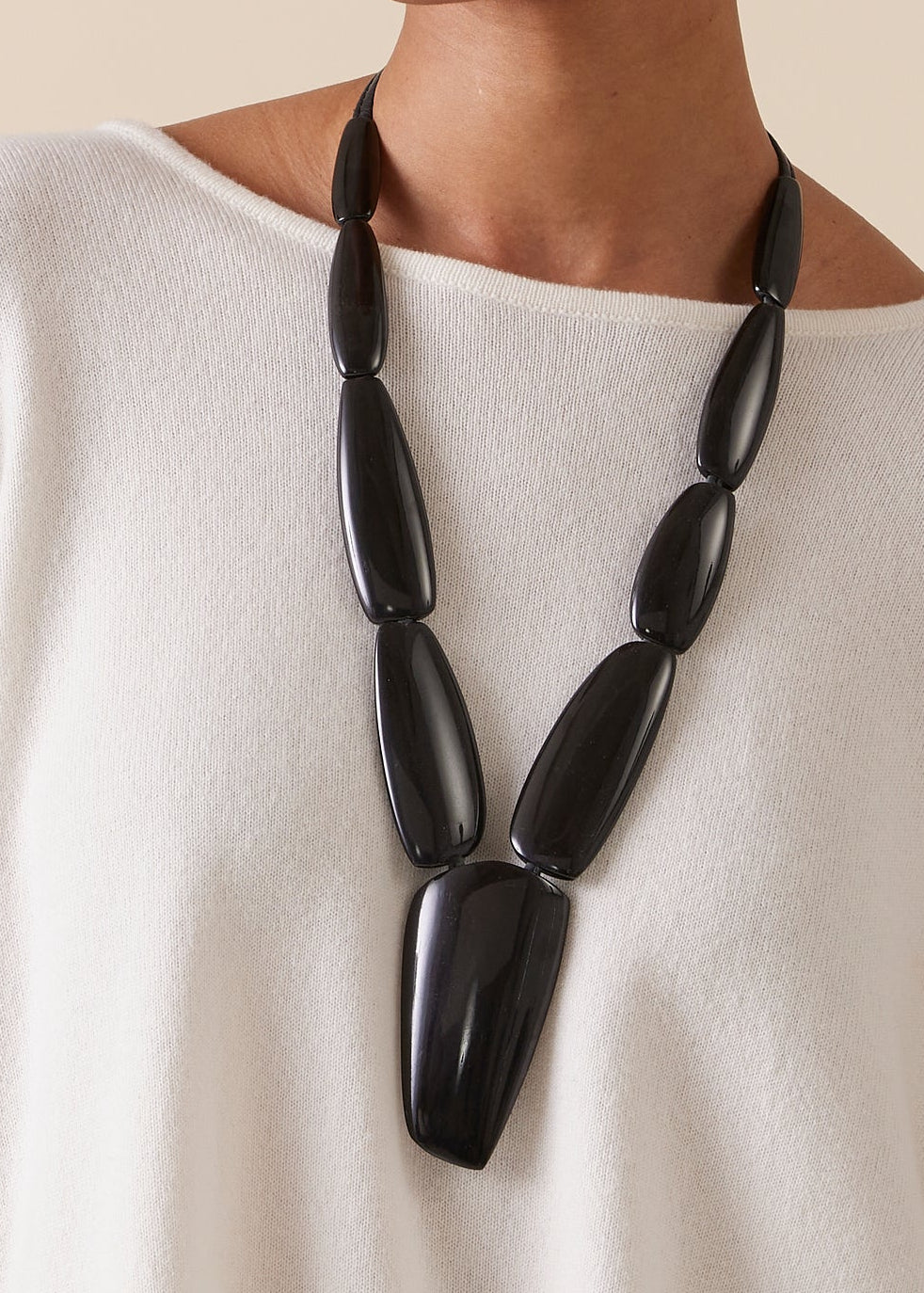 mid length segmented black horn necklace