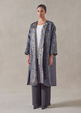 round neck chinese jacket - 3/4 length (reversible) (pewter)