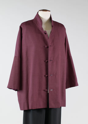 silk sloped shoulder chinese collar jacket with back button detail - long (3/4 sleeve)