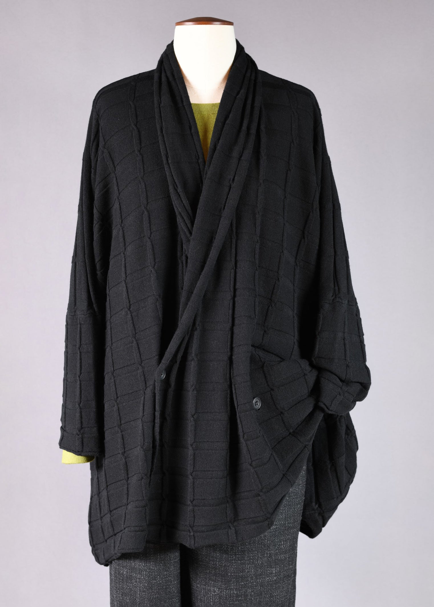 wide square extended shawl collar cardigan coat - long