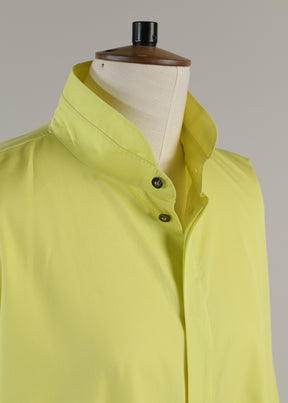 slim a-line double stand collar shirt dress with stepped inserts - 3/4 length