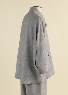 3/4 sleeve sloped shoulder jacket with chinese collar - long