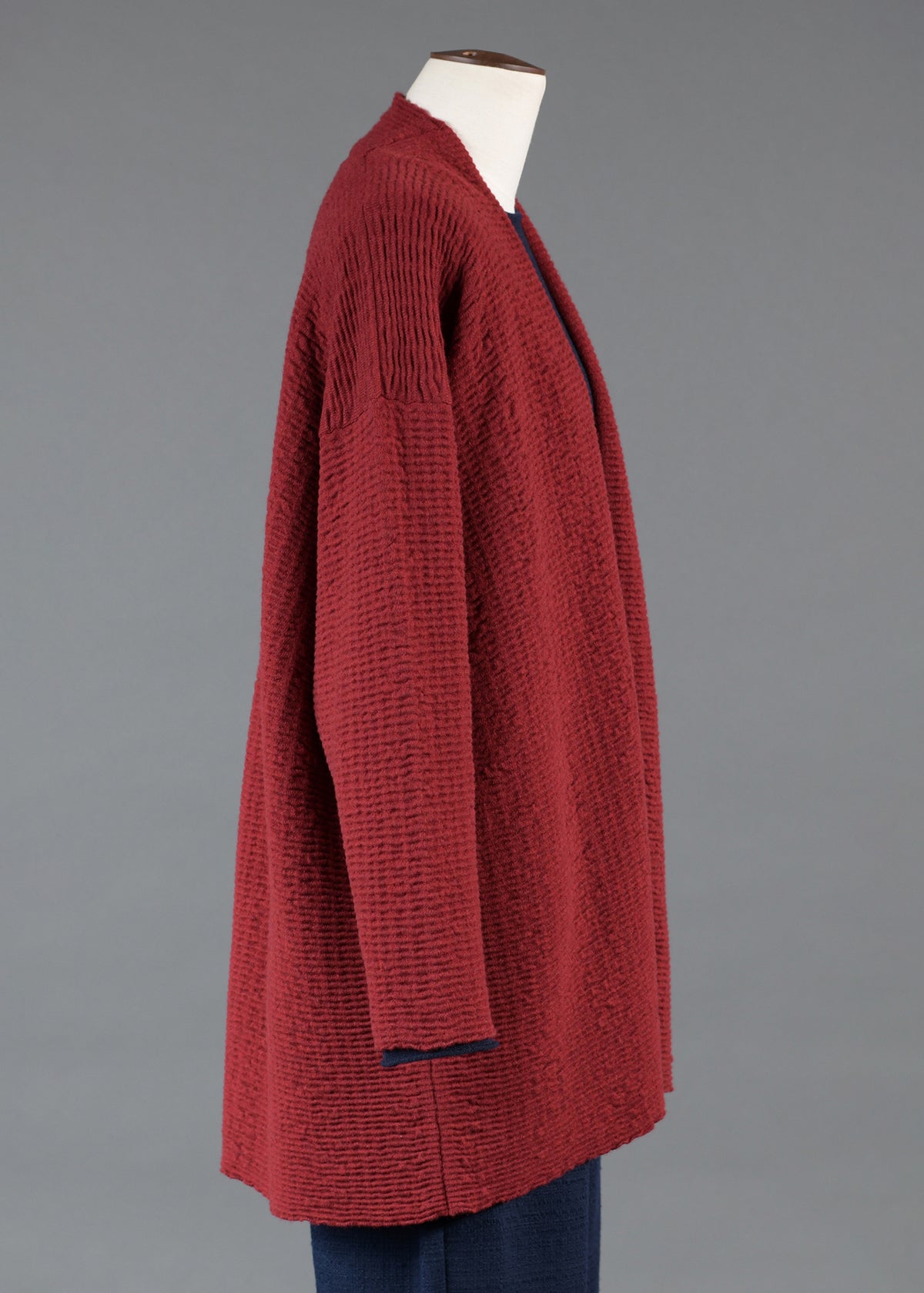 knitted ripple cashmere slim open cardigan - long plus