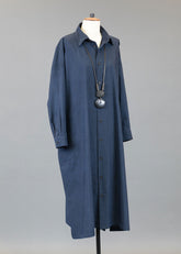 cotton wide a-line shirt dress with collar