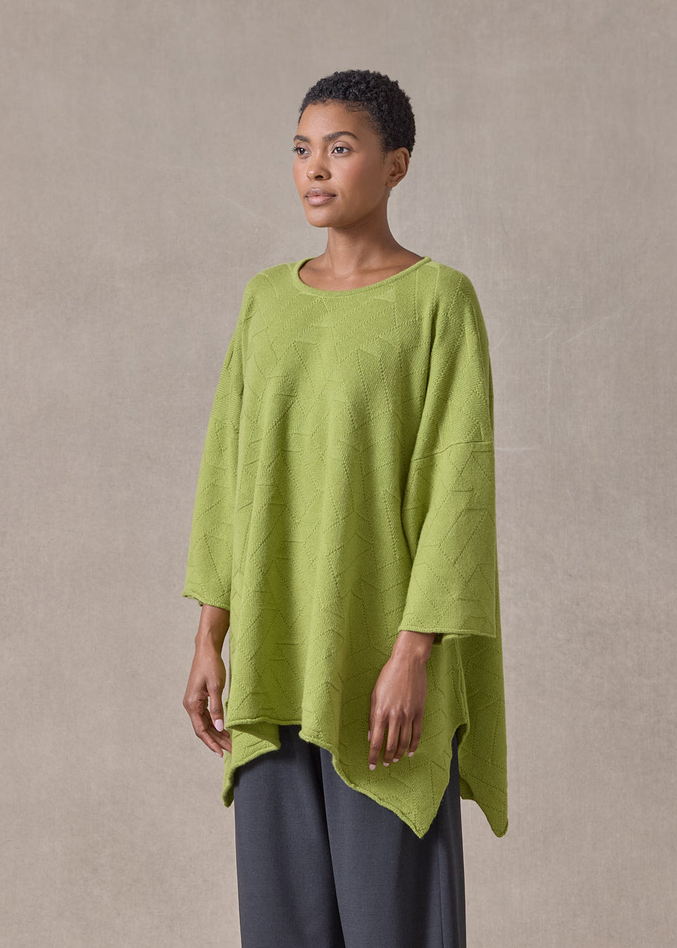 cashmere geometric diamonds 3/4 sleeve dps bateau neck sweater - mid plus (limelight)