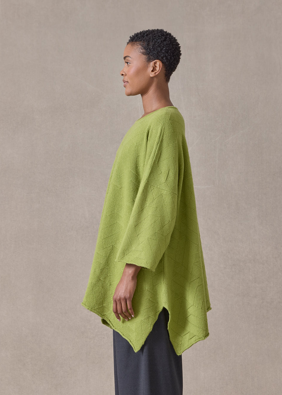 cashmere geometric diamonds 3/4 sleeve dps bateau neck sweater - mid plus (limelight)