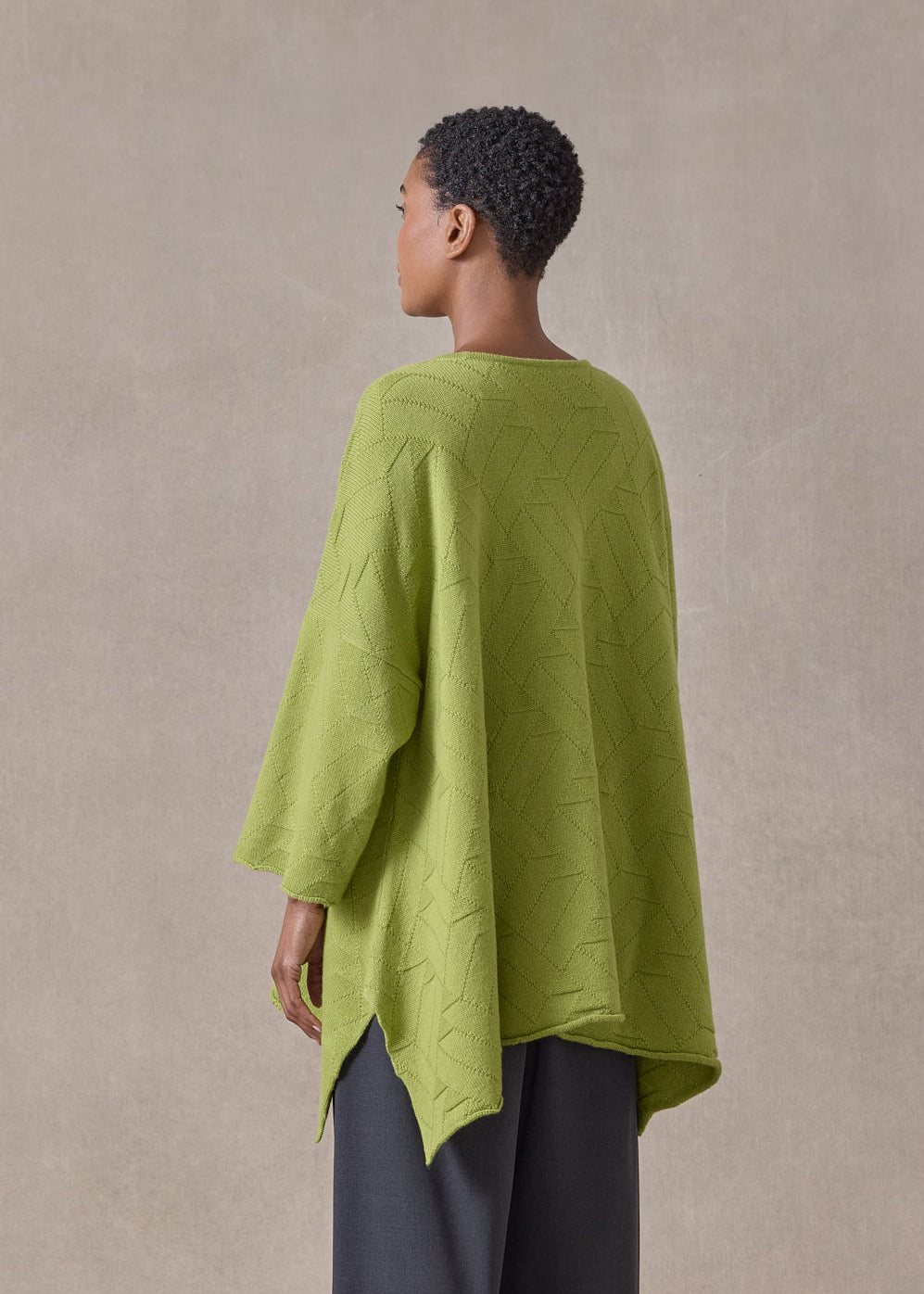 cashmere geometric diamonds 3/4 sleeve dps bateau neck sweater - mid plus (limelight)