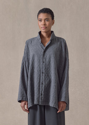 recycled double cotton angled-to-front side seam shirt with double collar - long
