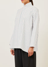 cotton slim a-line shirt with double stand collar and stepped insert - long