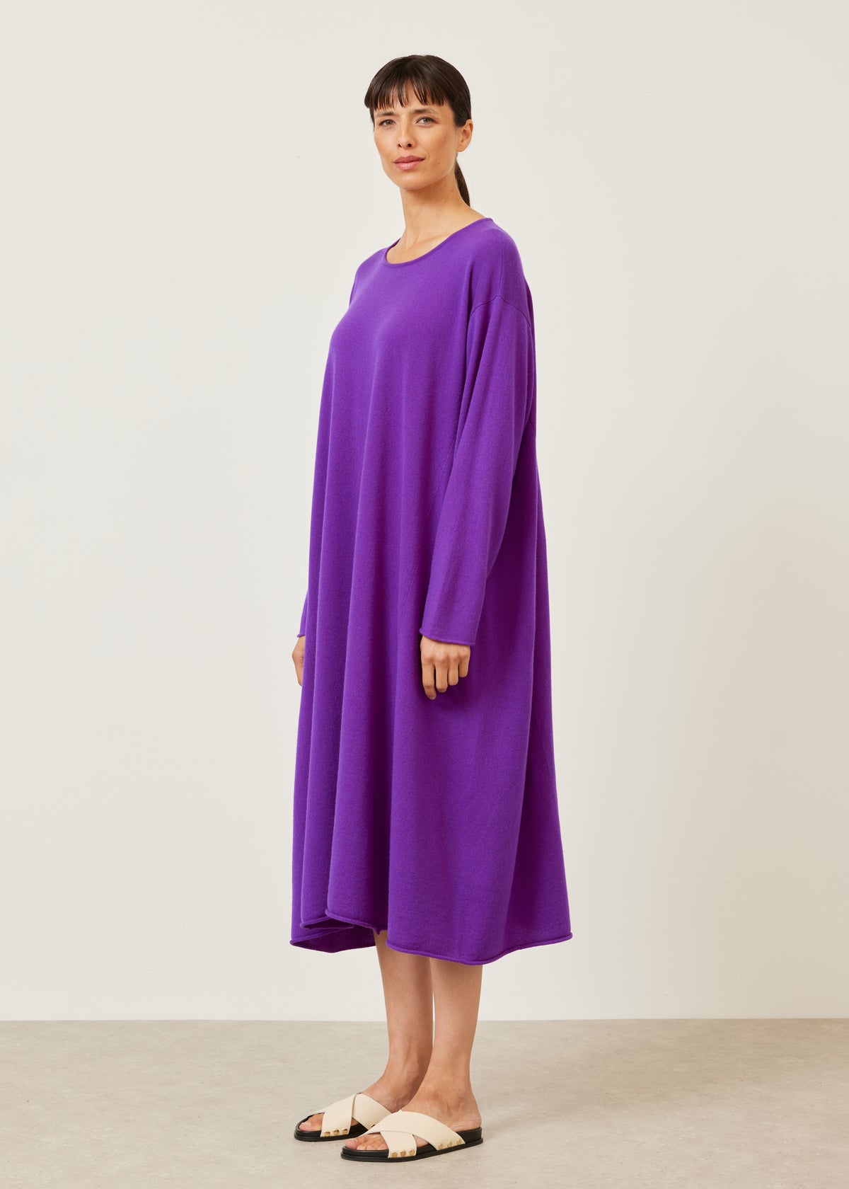 side panelled A-line bateau neck knit dress