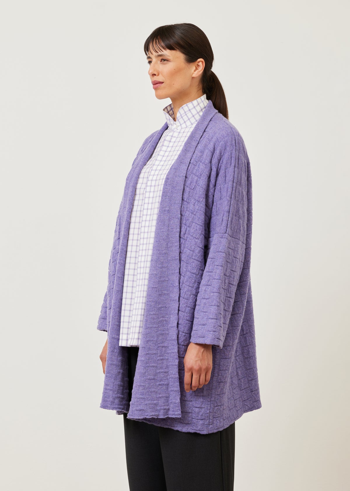 knitted scrunch shawl collar cardigan - long plus