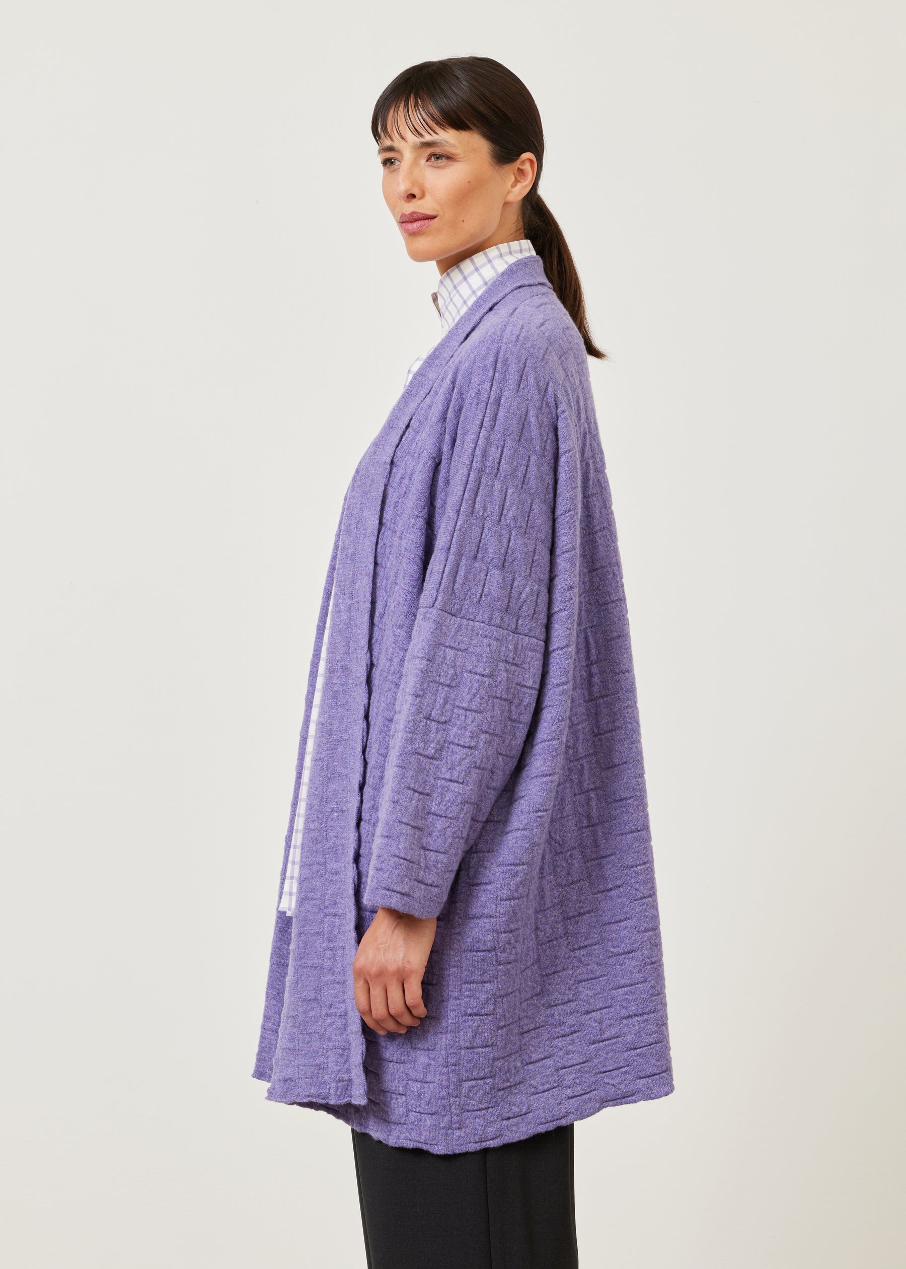 knitted scrunch shawl collar cardigan - long plus