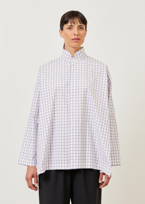 slim A-line shirt with double stand collar and stepped insert - long