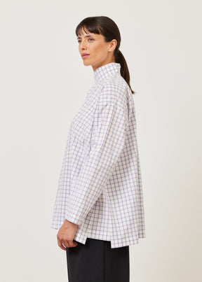 slim A-line shirt with double stand collar and stepped insert - long