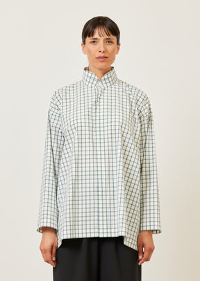 cotton slim a-line shirt with double stand collar and stepped insert - long