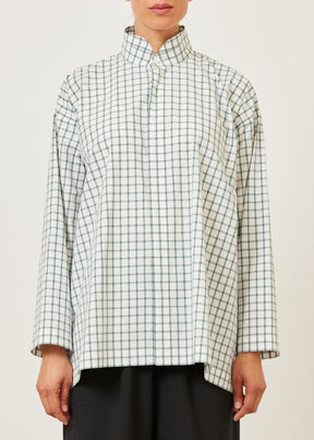 cotton slim a-line shirt with double stand collar and stepped insert - long