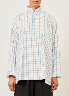 cotton slim a-line shirt with double stand collar and stepped insert - long