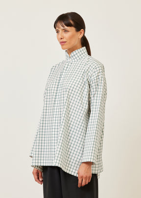 slim A-line shirt with double stand collar and stepped insert - long