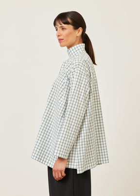 slim A-line shirt with double stand collar and stepped insert - long