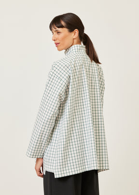 cotton slim a-line shirt with double stand collar and stepped insert - long