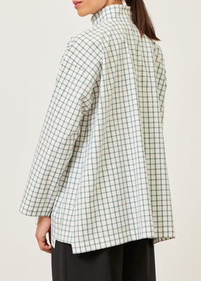 cotton slim a-line shirt with double stand collar and stepped insert - long