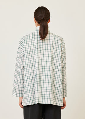cotton slim a-line shirt with double stand collar and stepped insert - long