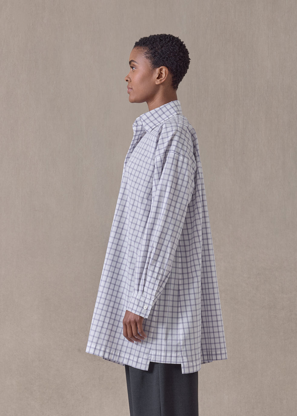 cotton slim a-line shirt with collar and stepped insert - long plus (lavender)