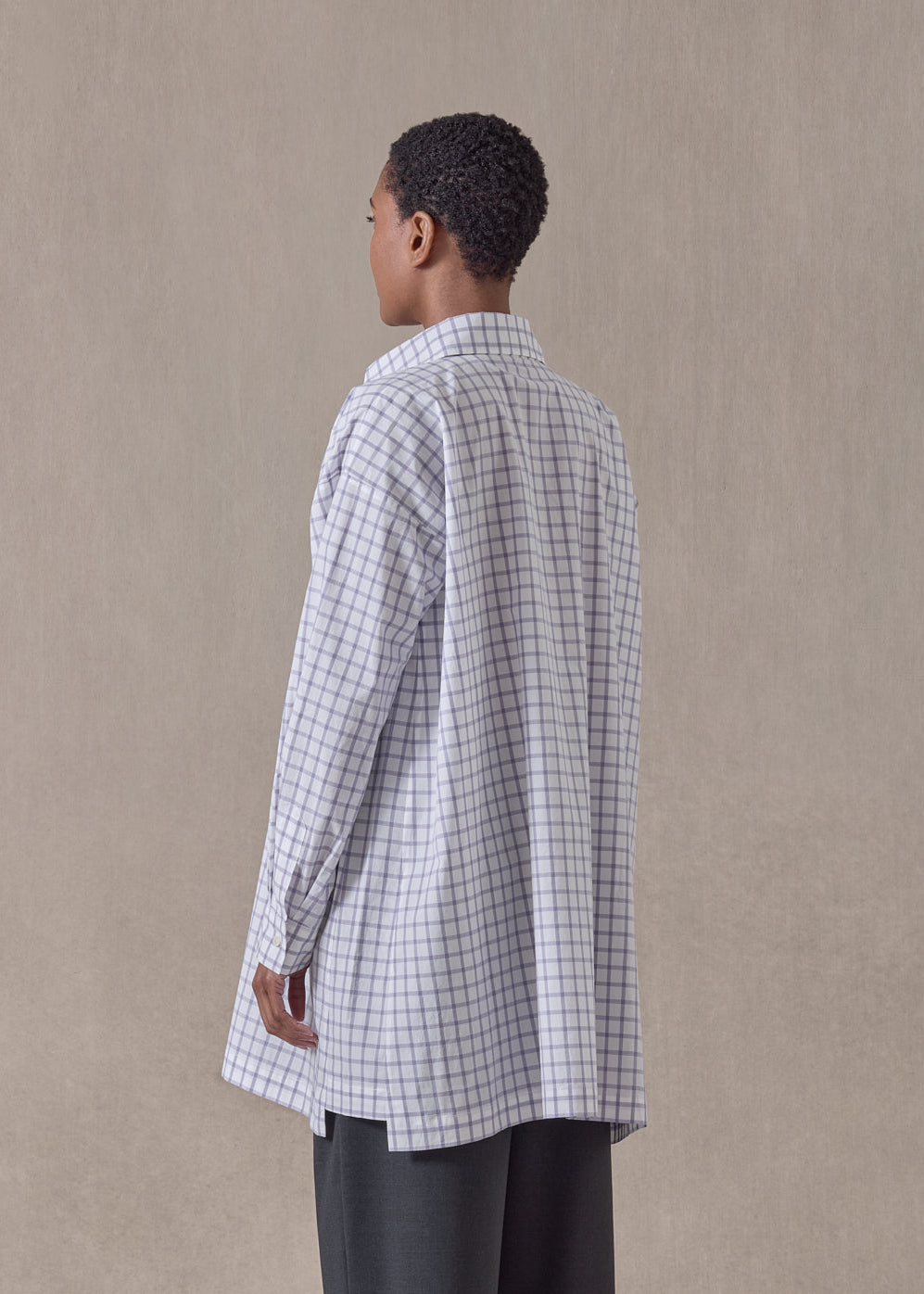 cotton slim a-line shirt with collar and stepped insert - long plus (lavender)
