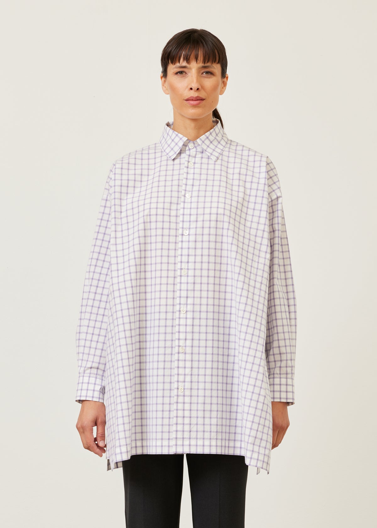 slim A-line shirt with collar and stepped insert - long plus