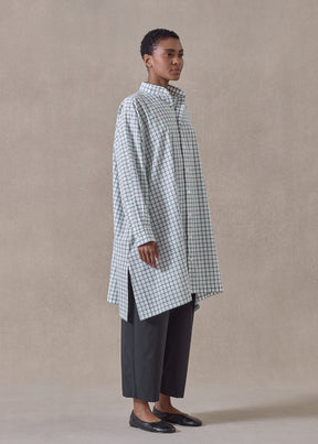 cotton wide a-line collarless shirt - very long with slits (willowgreen)