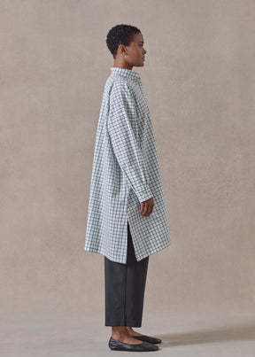 cotton wide a-line collarless shirt - very long with slits (willowgreen)