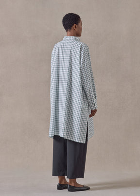 cotton wide a-line collarless shirt - very long with slits (willowgreen)