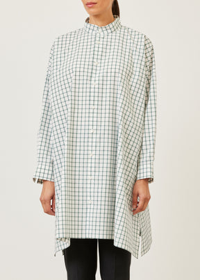 cotton wide a-line collarless shirt - very long with slits