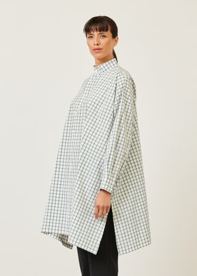 wide A-line collarless shirt - very long with slits