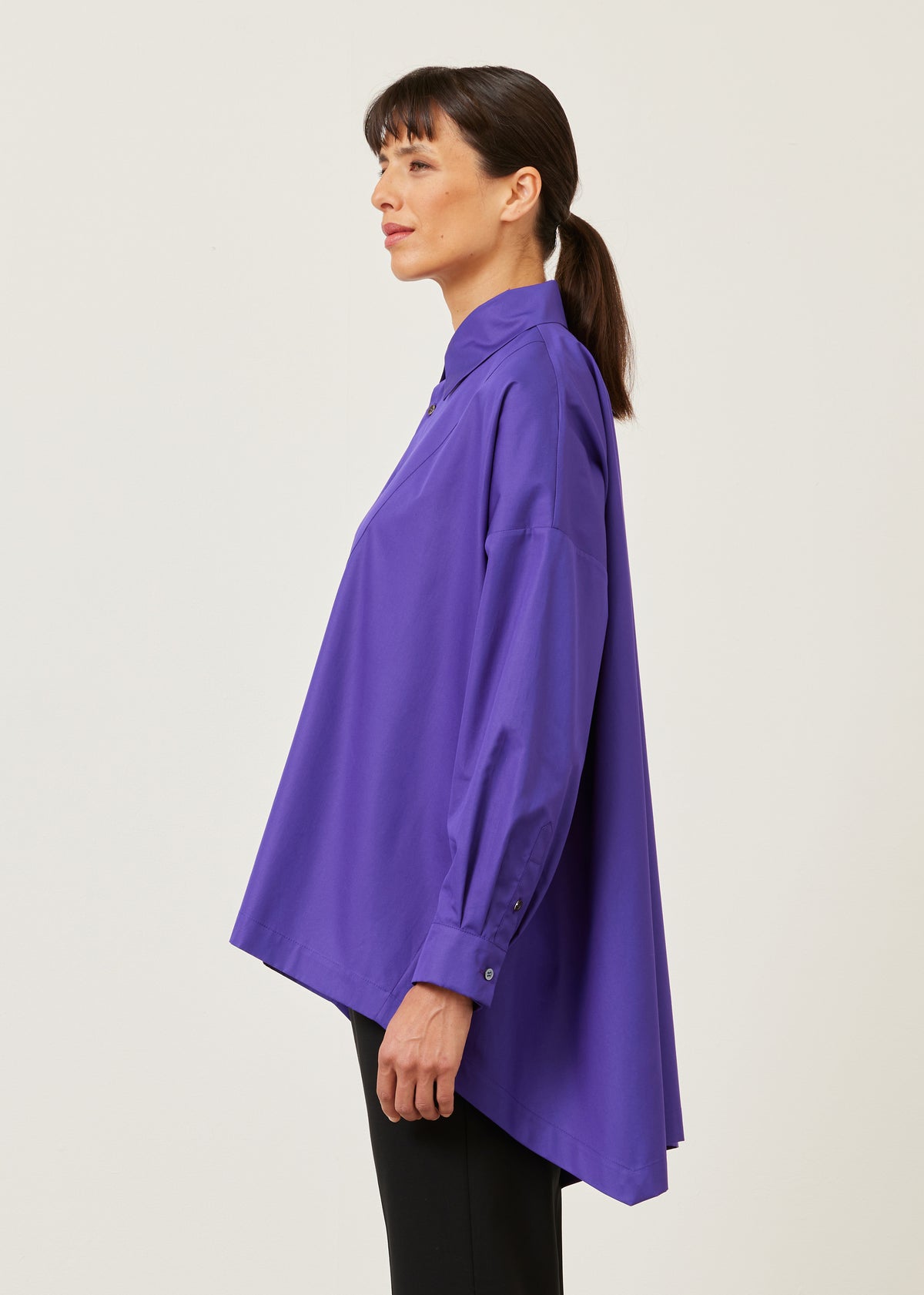 cotton smaller front larger back shirt with collar and bib front - mid plus