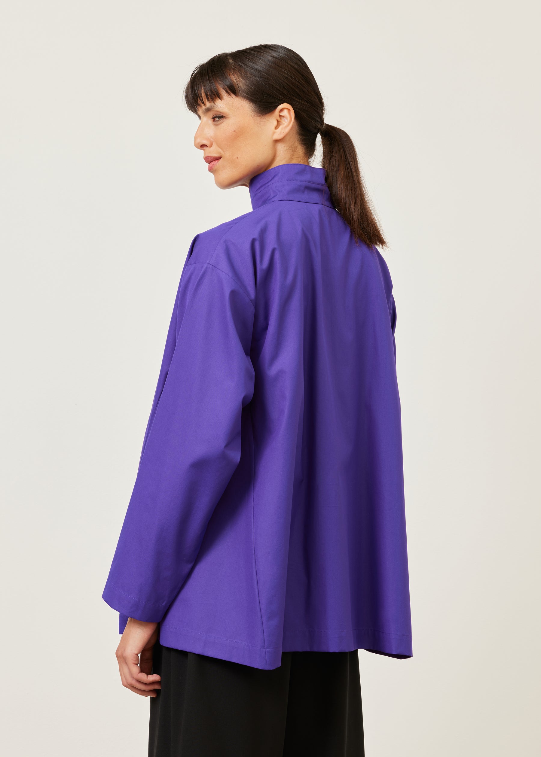 side panelled shirt with double stand collar - long