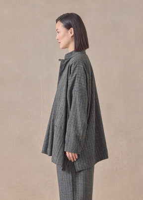 wool silk mix wide mandarin jacket - long