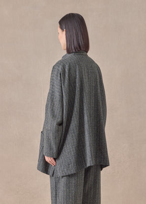 wool silk mix wide mandarin jacket - long