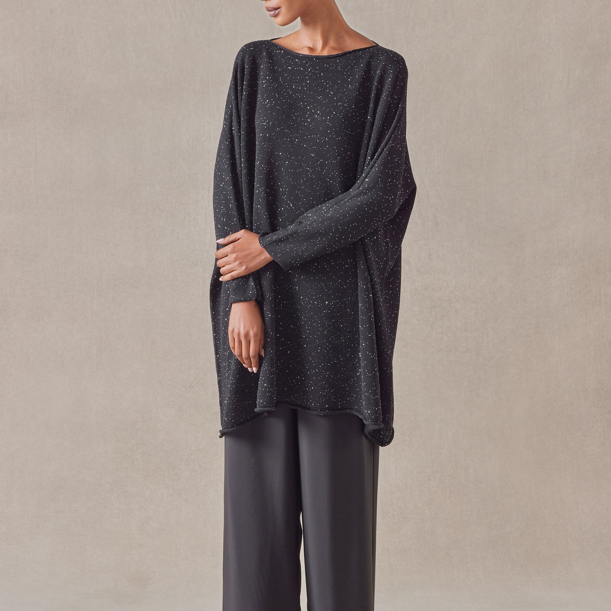 paillettes slim sleeve sideways knitted kaftan sweater - long plus