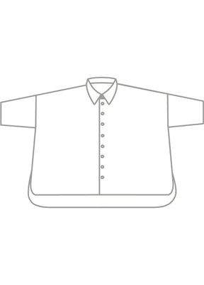 silk sloped shoulder wide a-line short sleeve shirt with collar - mid