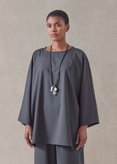 tropical wool boat neck top - long (charcoal)