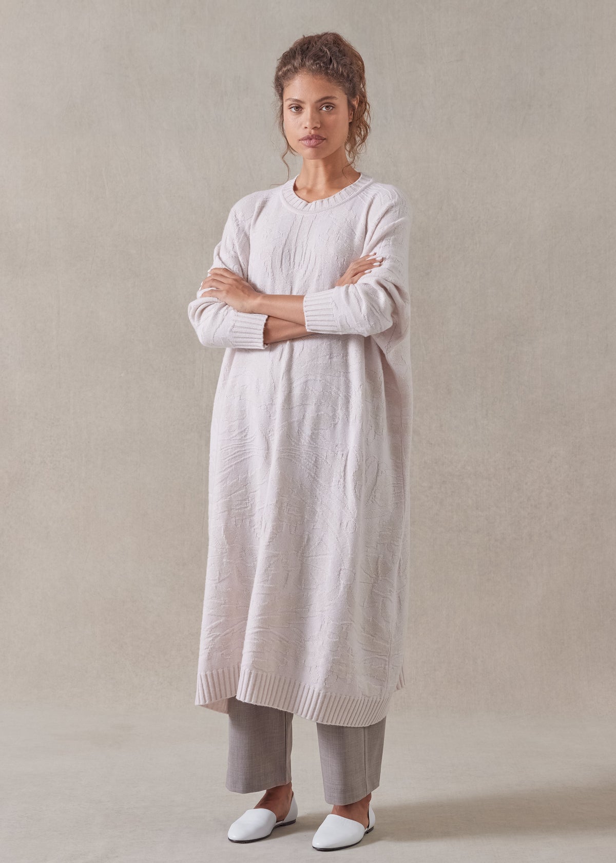 cashmere wide a-line round neck dress