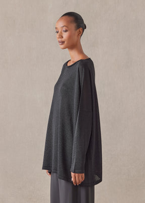 metallicised mix slim sleeve slash neck knitted sweater - mid plus