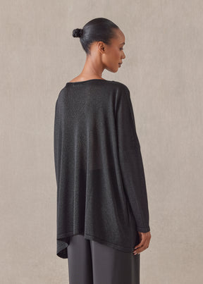 metallicised mix slim sleeve slash neck knitted sweater - mid plus