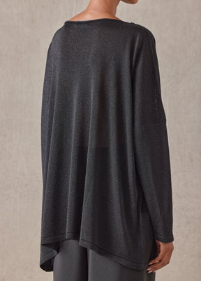 metallicised mix slim sleeve slash neck knitted sweater - mid plus